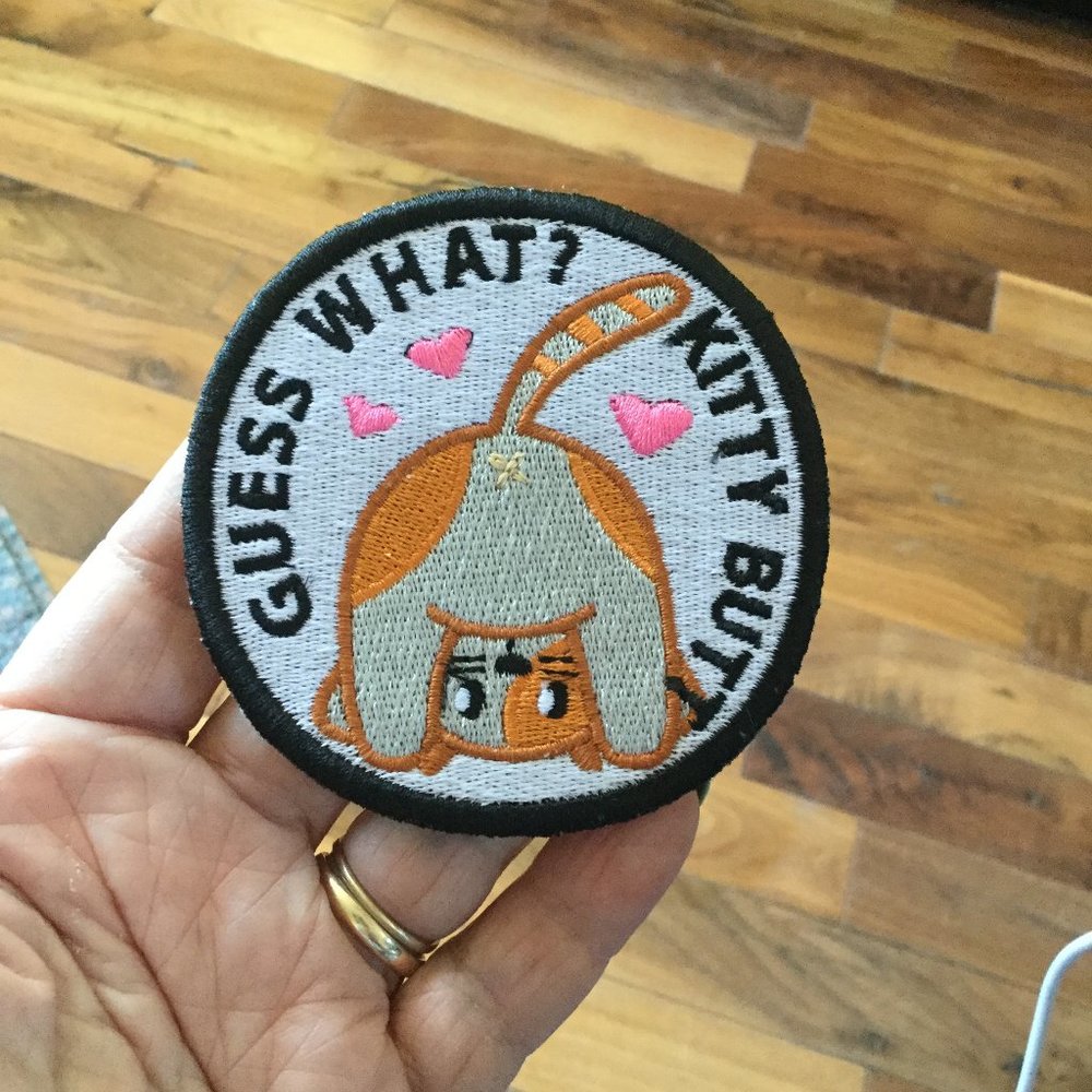 Homemade embroidered patch 3.72 X 3.75 in Guess Wat Kitty Butt